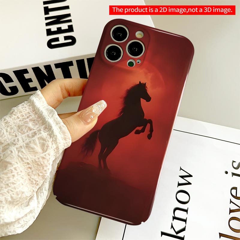 2DFlat Rising Horse Silhouette Against Crimson Moon All inclusive film hard iPhone case, compatible with iPhone 18 Pro Max 17 16 15 14 13 12 11