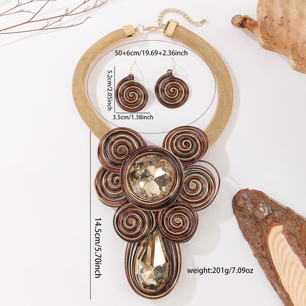 Женский набор бижутерии для преувеличения Плетёное из алюминиевой проволоки ожерелье с кристальными бусинами и серьги