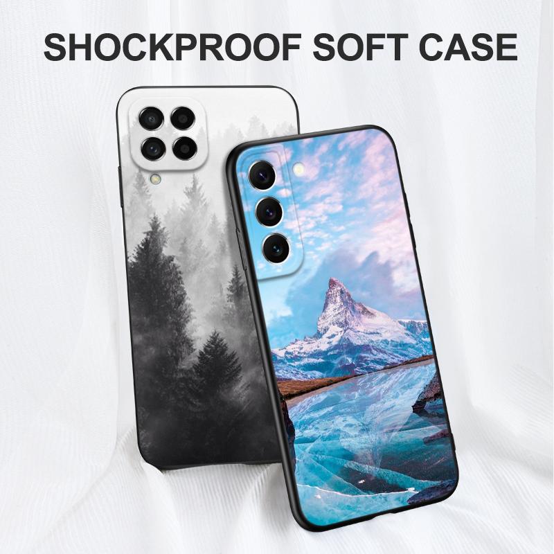 Black tpu Case For Samsung galaxy M53 M13 M62 A12 A22 A32 A42 A52 A72 4g 5g A20S back cover Mountain  Tree Forest Peak Mist