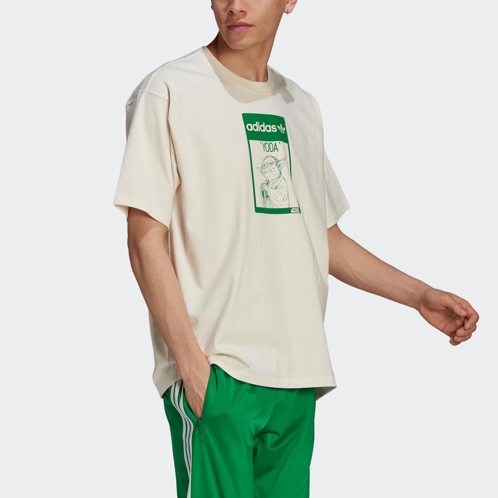 Adidas Originals Star Wars Yoda Theme Print Loose Fit Sports Crew Neck Short Sleeve T-Shirt Unisex Tops Off-White GP3461