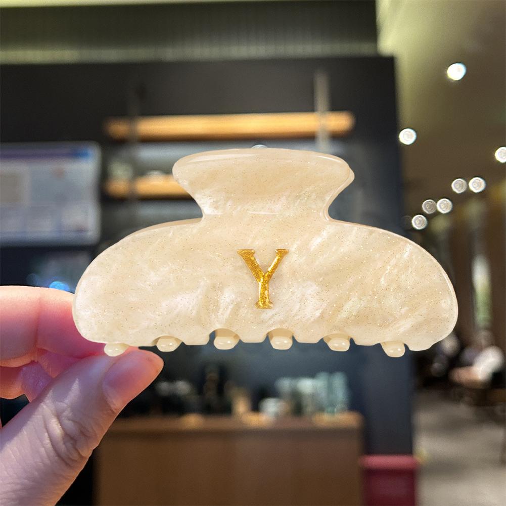 Golden English Letters Initial Cute Hair Clip New Trendy Acrylic Glitter Claw for Women Girls Hair Shark Clips Birthday Gifts