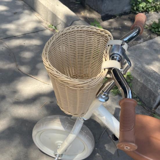 Детская плетеная корзина для велосипеда спереди с регулируемым ремнем для малышей, мальчиков и девочек, беговел, винтажная ручная работа, плетеная корзина для хранения из ротанга, аксессуары для велосипеда