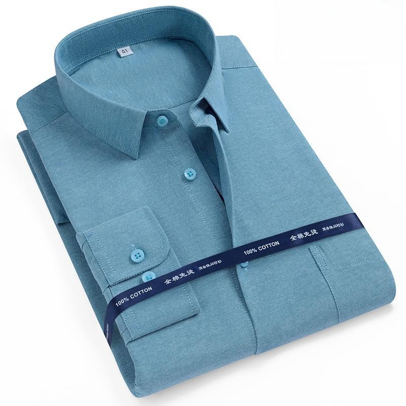 Новые рубашки из 100% чистого хлопка Оксфорд Мужская однотонная рубашка с длинным рукавом Стандартный крой Мужская с карманом Повседневная Осенняя Мужская рубашка 7XL 8XL