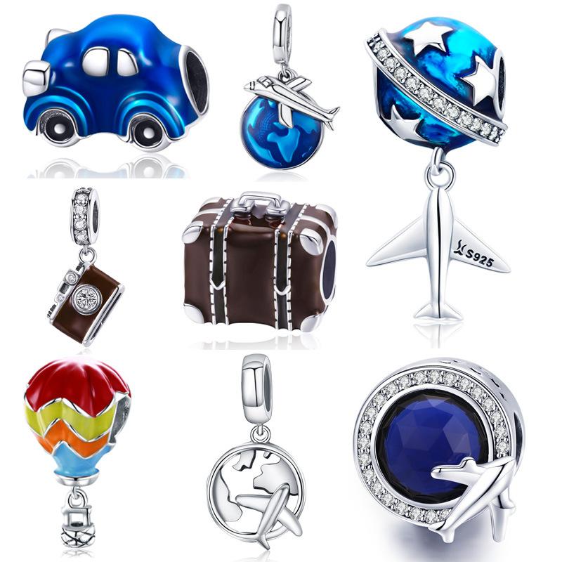 Travel Series Collection 925 Silver Loose Beads Car Airplane Luggage Diy Beaded Bracelet Accessories