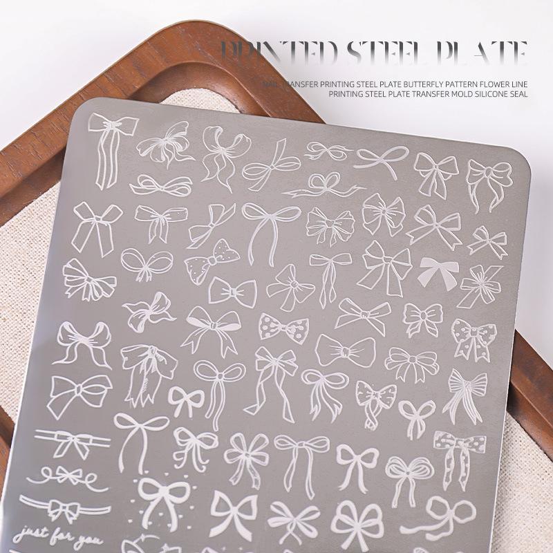 Diverse Ribbon Strap Bowknot Tie Nail Stamping Plates Nail Art Template For Diy Nail Decor Stencils Stainless Steel Stamp Tools