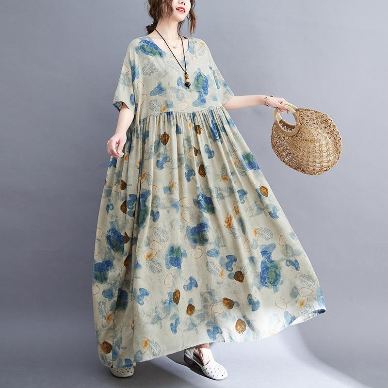 Хлопок лен плюс размер винтажная одежда женщины повседневное свободное длинное летнее платье