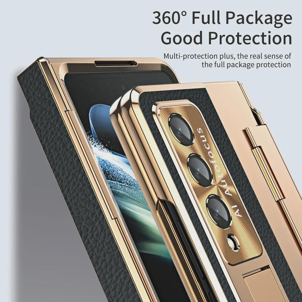 «Защитный кожаный чехол для Samsung Z Fold5 FOLD4/FOLD3 — полное покрытие, защита от падений, совместимость с шарнирами»