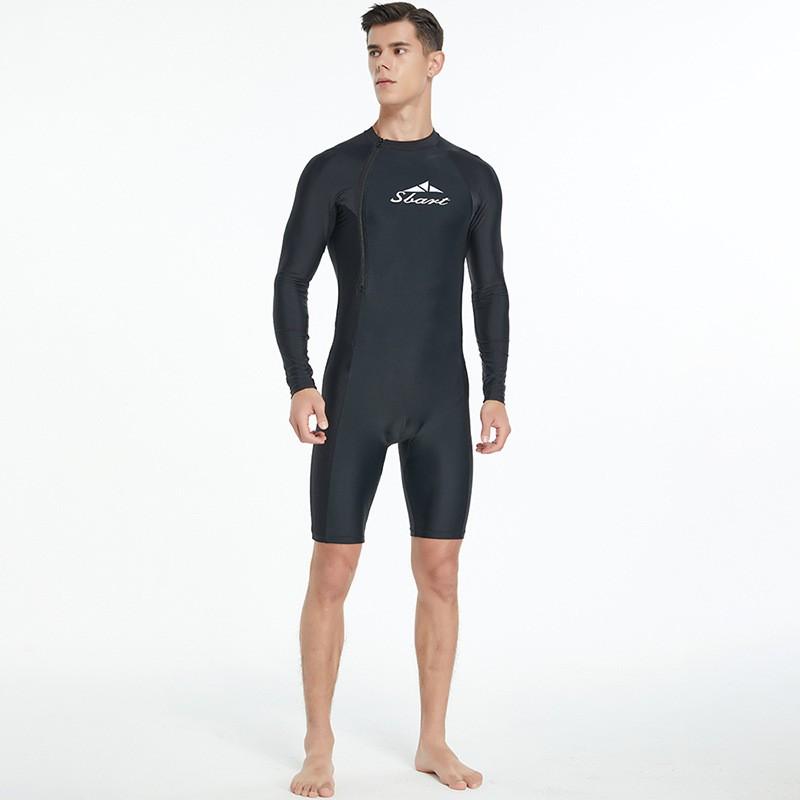 Sharbat One-piece Swimsuit Men's Long-sleeved Sunscreen Quick-drying Breathable Front Zipper Water Sports Nylon