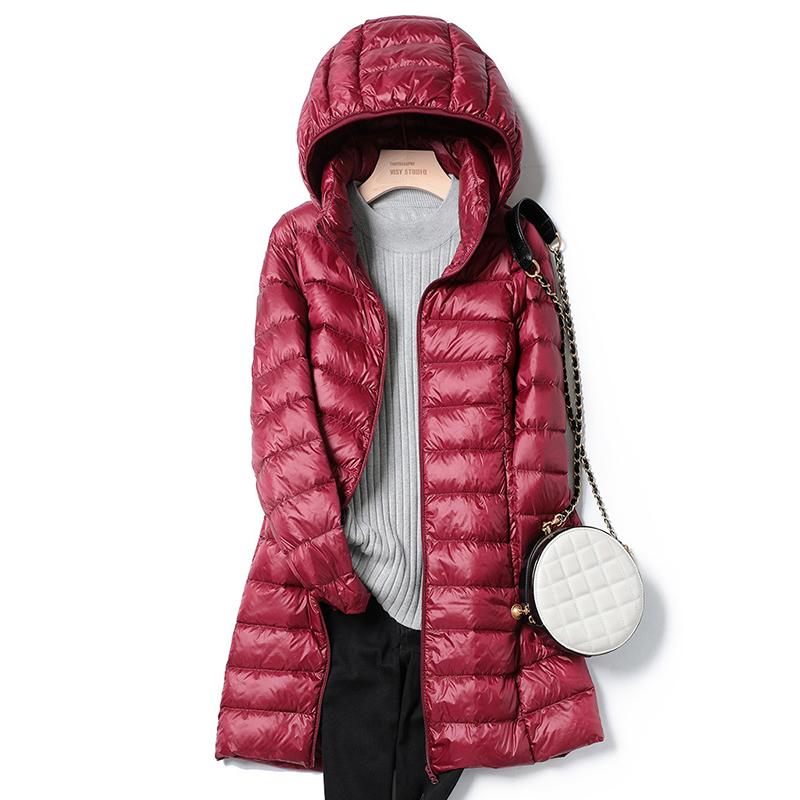 Winter Womens Down Jackets Long Ultra Light Thin Casual Coat Puffer Jacket Slim Remove Hooded Parka