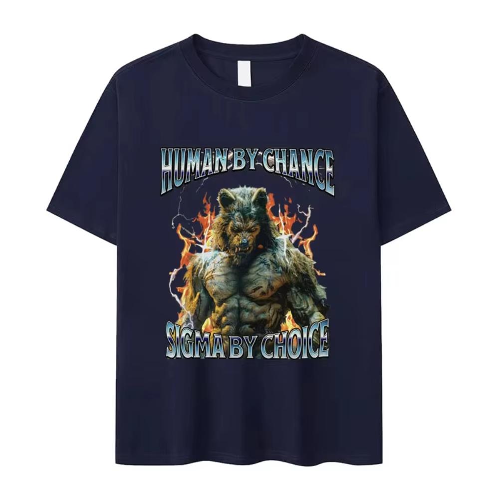 HuUnisex By Chance Sigma By Choice Funny Wolf Meme T Shirts Unisexs Vintage Fashion Cotton Short Sleeve Tshirts Y2k Women Streetwear