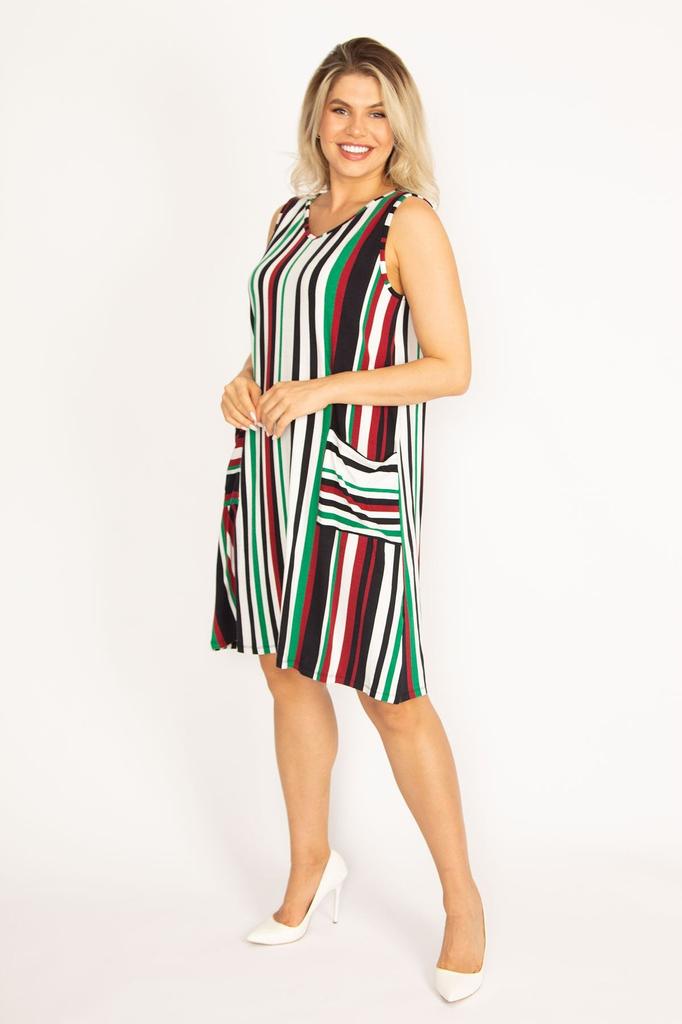 Женское платье большого размера Плюс размер Красочное полосатое платье с карманами