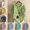 Women's Fashion Elephant Prined Round Neck Short Sleeve T-shirt Casual Cotton Linen Graphic Shirt Leisure Loose Summer Blouse Tops