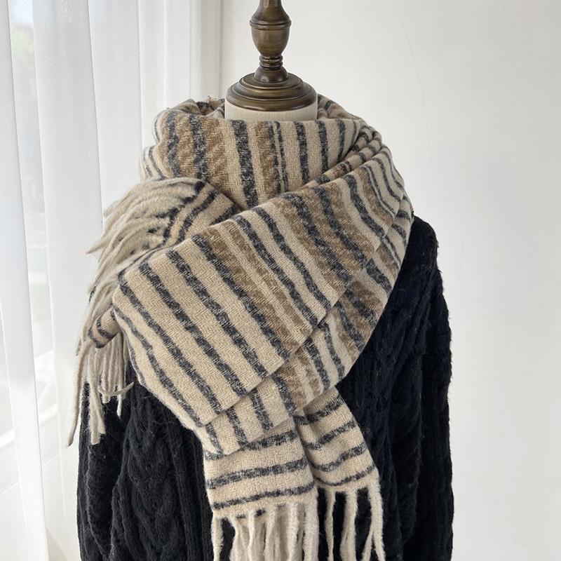 Женский Зимний Ретро Вязаный Шарф Платок Женский Мужской Повседневный Полосатый С Кисточками Теплый Шарф Женский Мужской Накидка Шаль Унисекс Новый Корейский