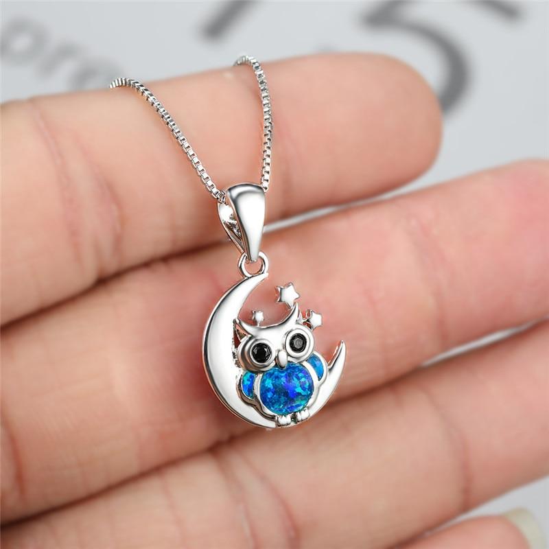 Blue Fire Opal Adorable Owl Pendant Necklaces Classic Vintage Women Chic Stylish Animal Jewelry Tone Birthstone Pendant Necklace Bridal