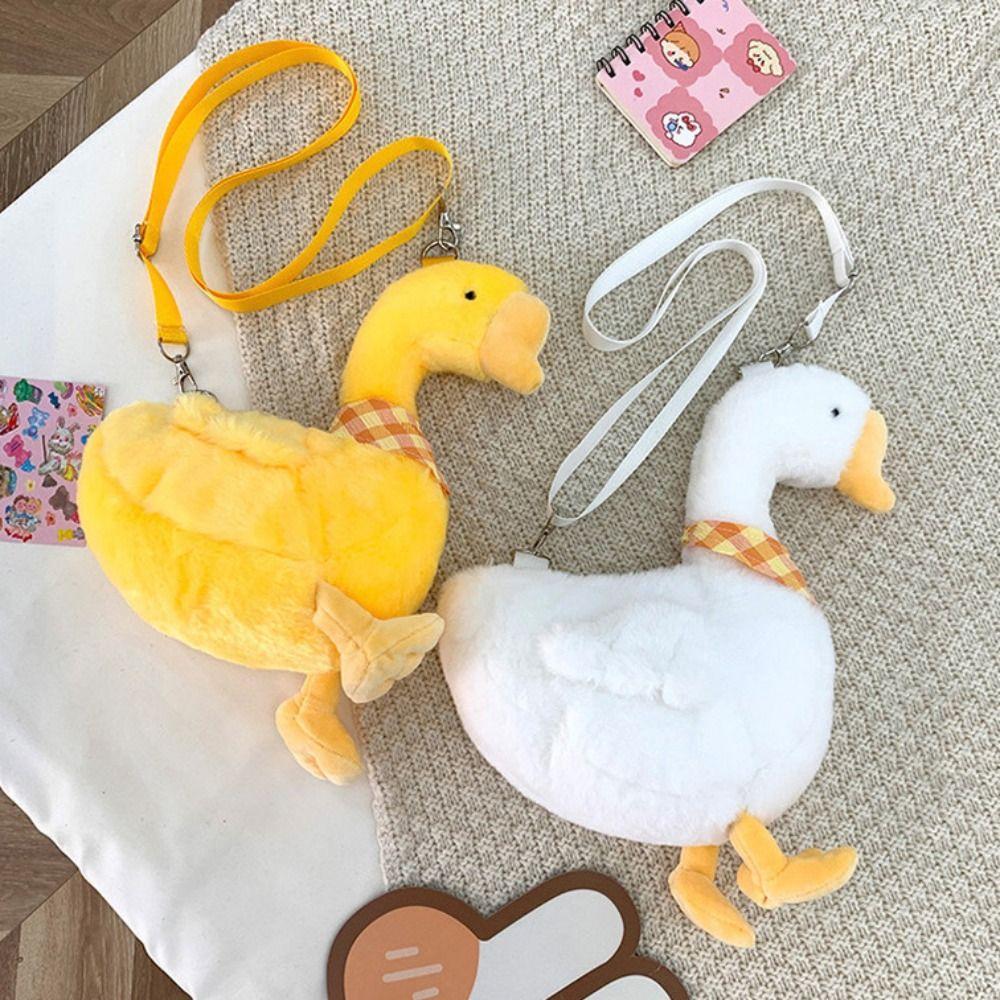 Zipper Big Goose Plush Bag Fluffy Doll Shoulder Bags Portable Cute Duck Crossbody Bag  Travel
