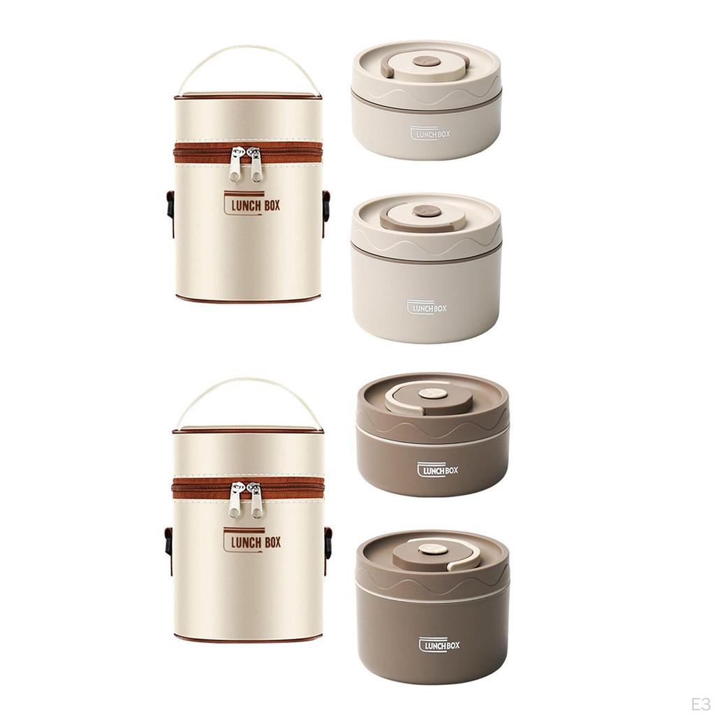 2 Pieces Insulated Lunch Boxlunch Box Meal Easy To Clean Lightweight Round Mess Tin