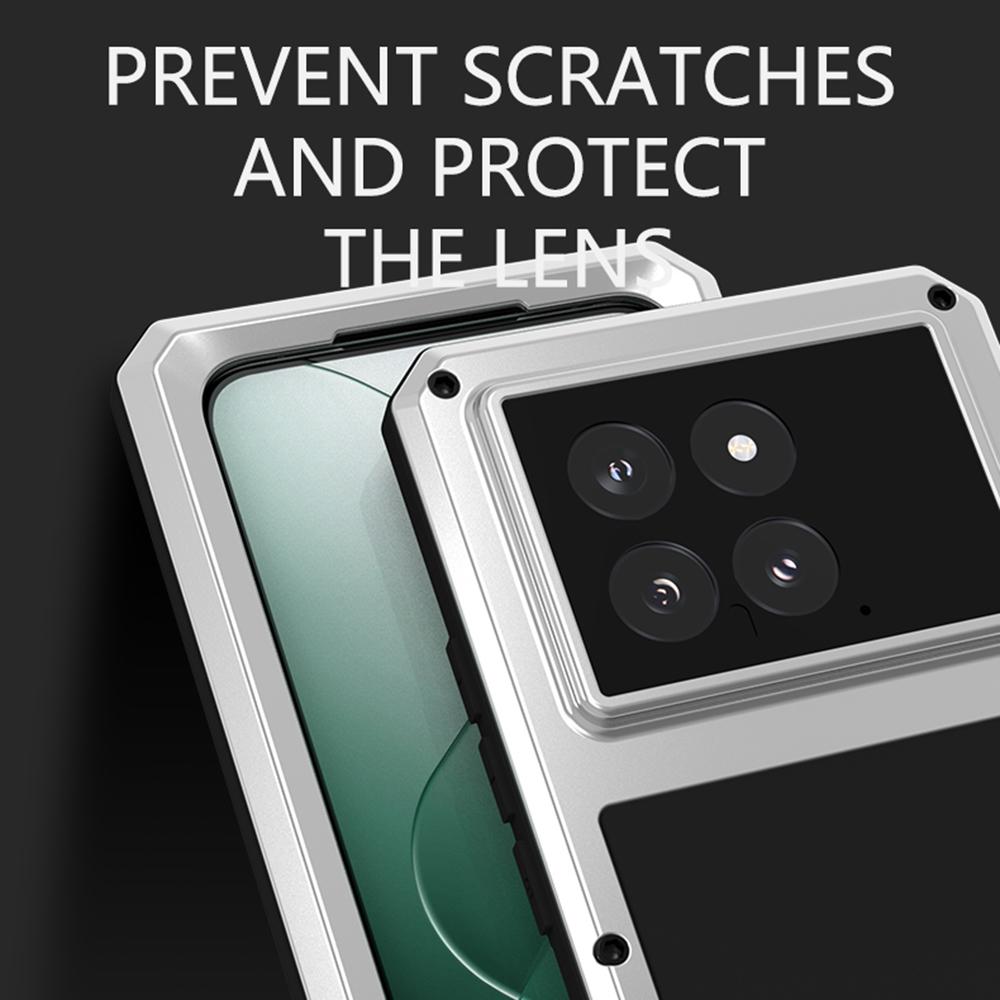 LOVE MEI Противоударный чехол для Xiaomi 14 Защитная пленка из закаленного стекла Металл+Силикон Чехол для телефона