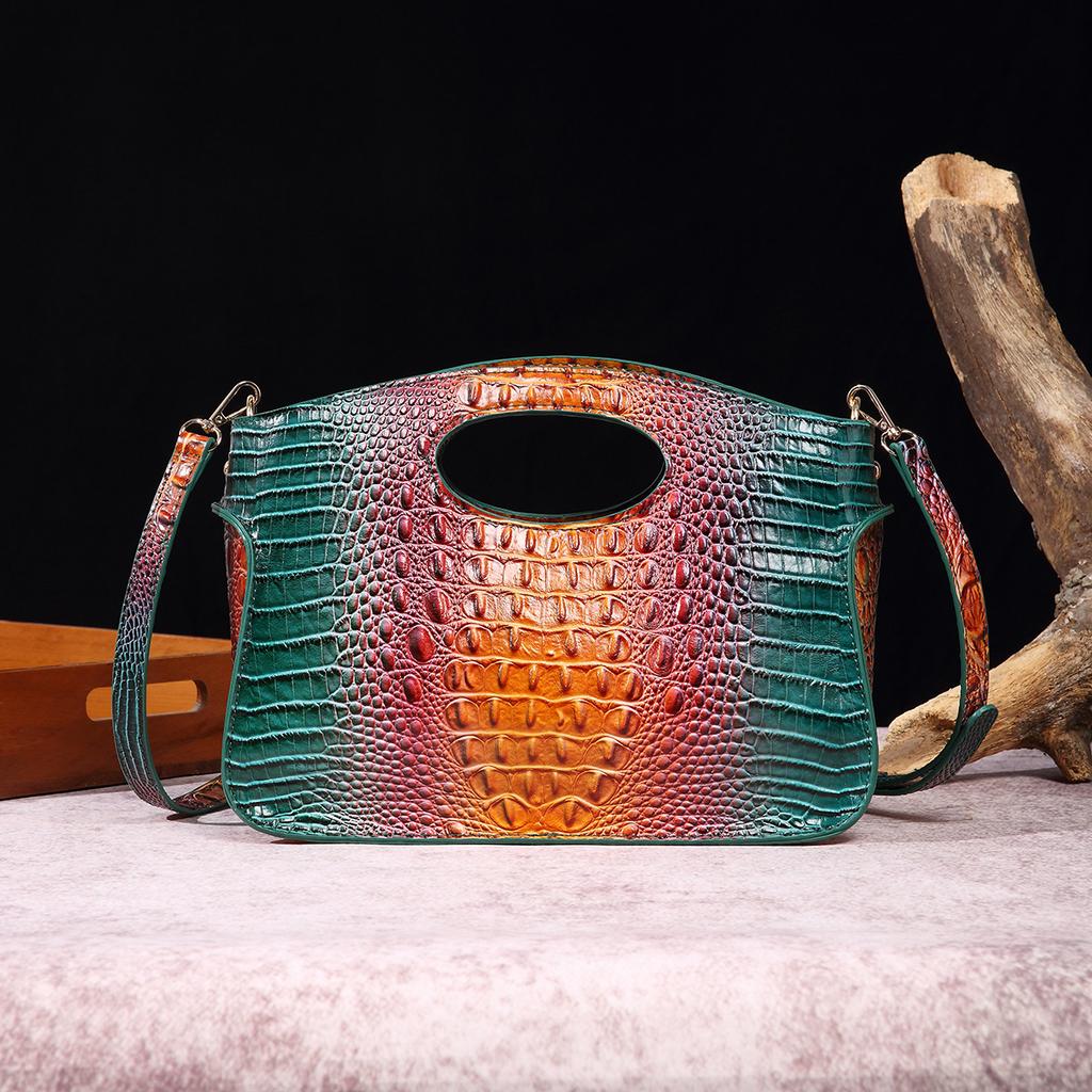 Сумка из искусственной кожи, женская сумка, роскошный дизайнерский градиент цвета, ретро сумка через плечо, сумка-кошелек с крокодиловым узором, большая сумка