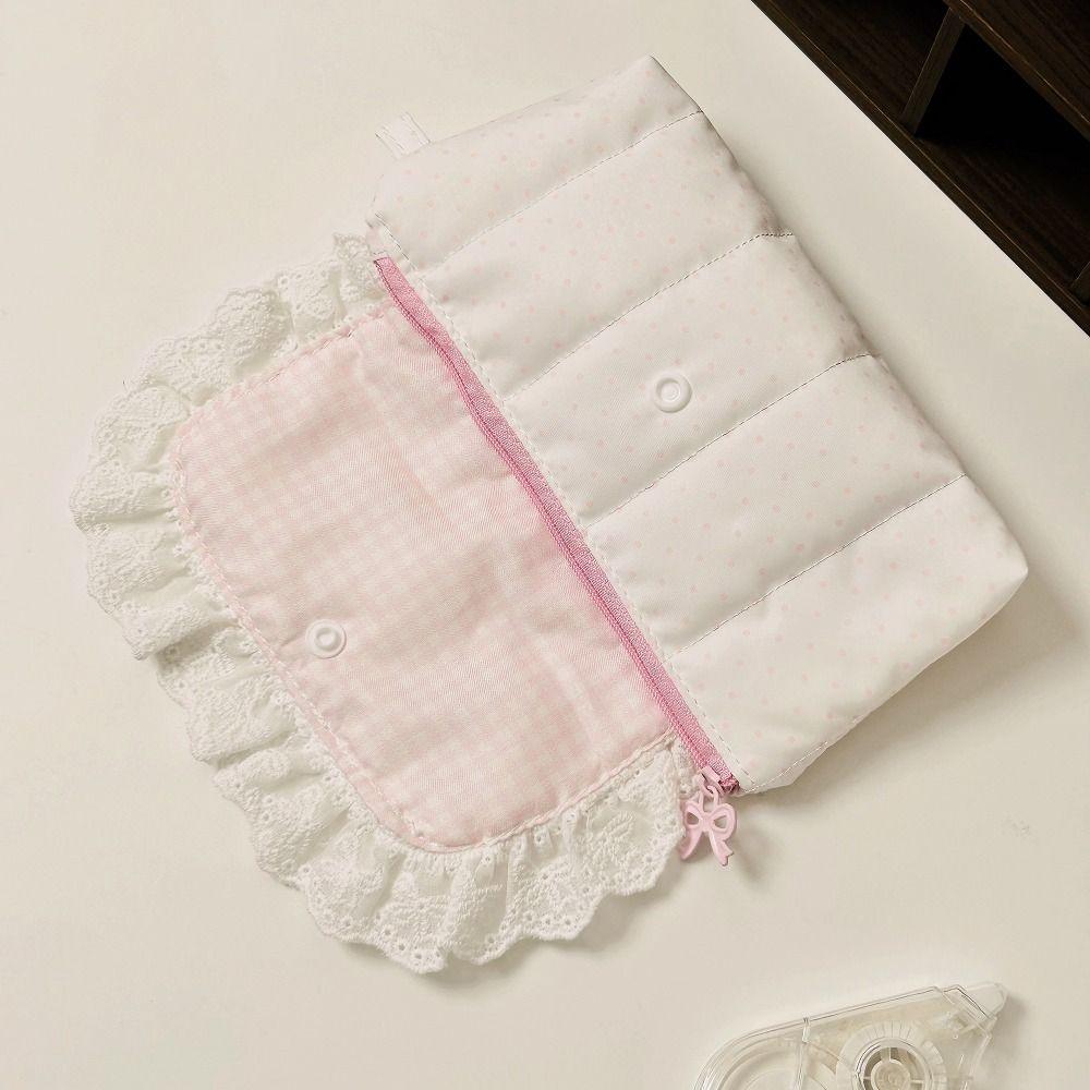 Pink Lace Pencil Case Polka Dot Design Stationery Bag Stationery Organizer School Supplies