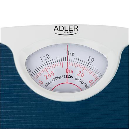 Adler | Mechanical Bathroom Scale | Ad 8151B | Maximum Weight (Capacity) 130 Kg | Accuracy 1000 G | Blue/White