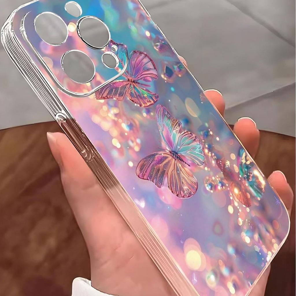 Прозрачный противоударный чехол с бабочками для iPhone 14/15/16/17 Pro Max