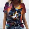 Summer Funny Cat 3D Print T-Shirts Women's V-Neck Short Sleeve Animal T Shirt Y2K Tees Oversized Harajuku Tops Female Clothing