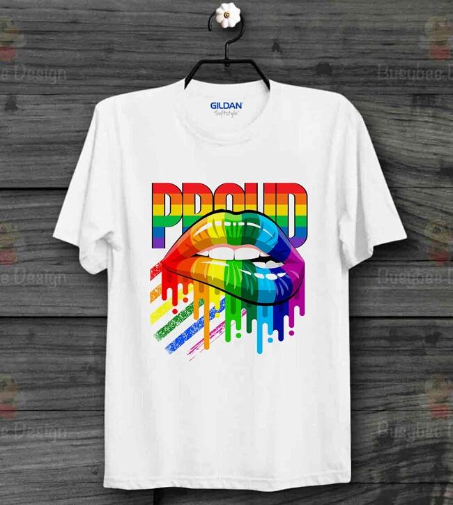 LGBT Rainbow 100% Cotton T-shirt Mens Tees Top Proud Lips Gay Pride ideal gift Cool Unisex 100% Cotton T-shirt Mens Tees Top B594
