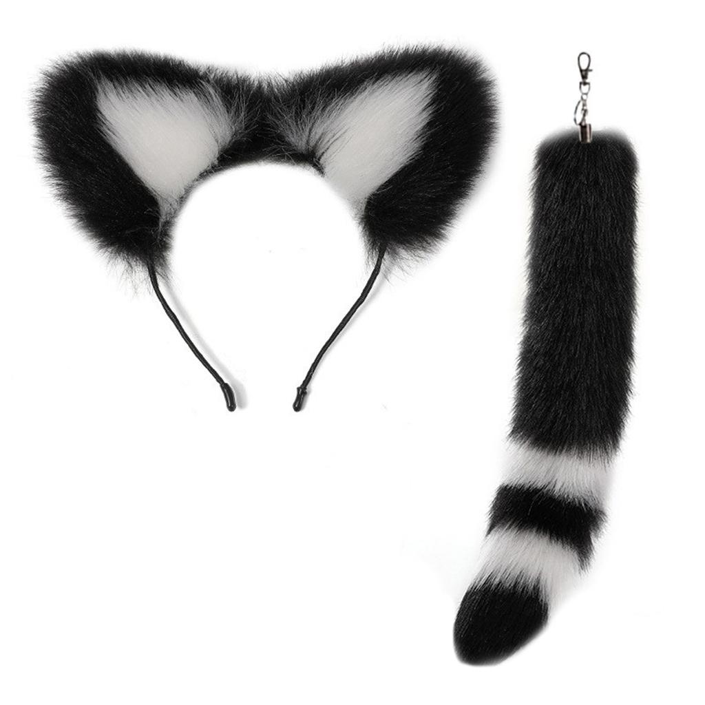 Cat Ears Headband and Faux Tail Keychain Elegant Cosplay Accessories Stylish Pendant for Handbag Backpack Decoration