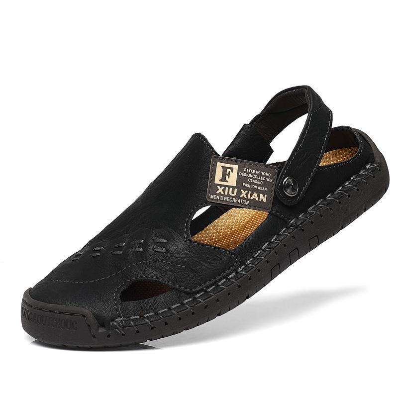 Мужские сандалии Baotou из натуральной кожи Cross-Border: Нескользящая обувь с мягкой подошвой, двойного назначения: для отдыха на природе и повседневного отдыха на пляже.