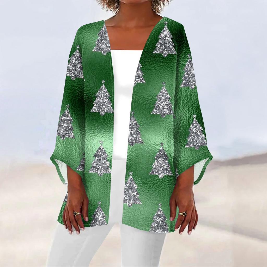 Женская повседневная мода с рождественским принтом легкая куртка средней длины кардиган