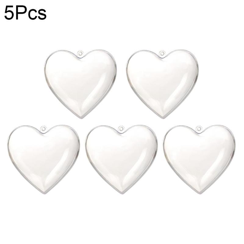 5PCS Christmas Ball Multifunctional Transparent Plastic Christmas 8cm Ball Heart Shaped Fillable Christmas Ball DIY Crafts Tree Ornaments AVE