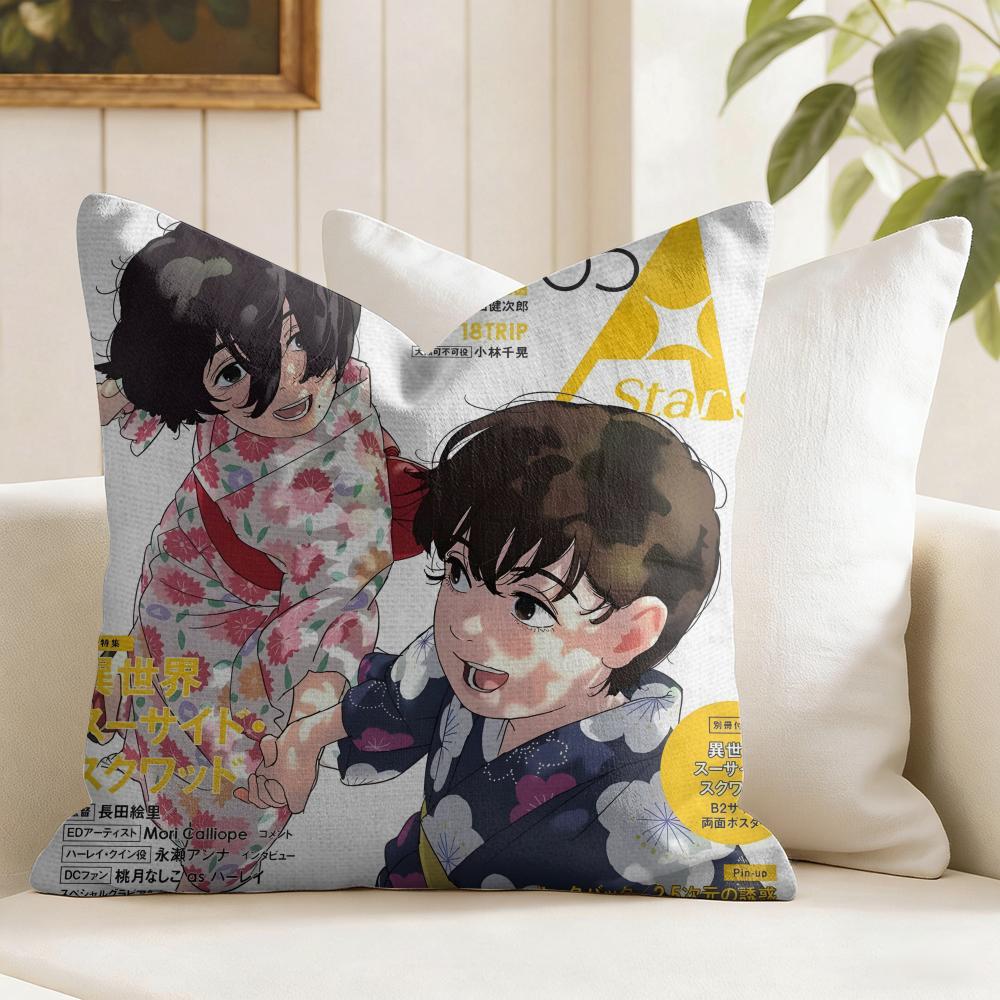 Look BBack Anime Cushion Cover Summer Linen Pillow Case Organic Fabric Cushion Cover DoubleSided Print Sofa Home Decor