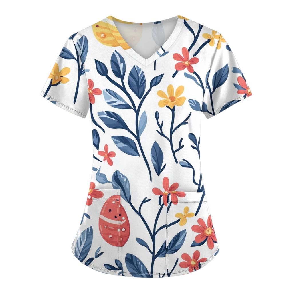 Женские модные комбинезоны с коротким рукавом и V-образным вырезом, с карманами, пасхальные топы с принтом, одежда