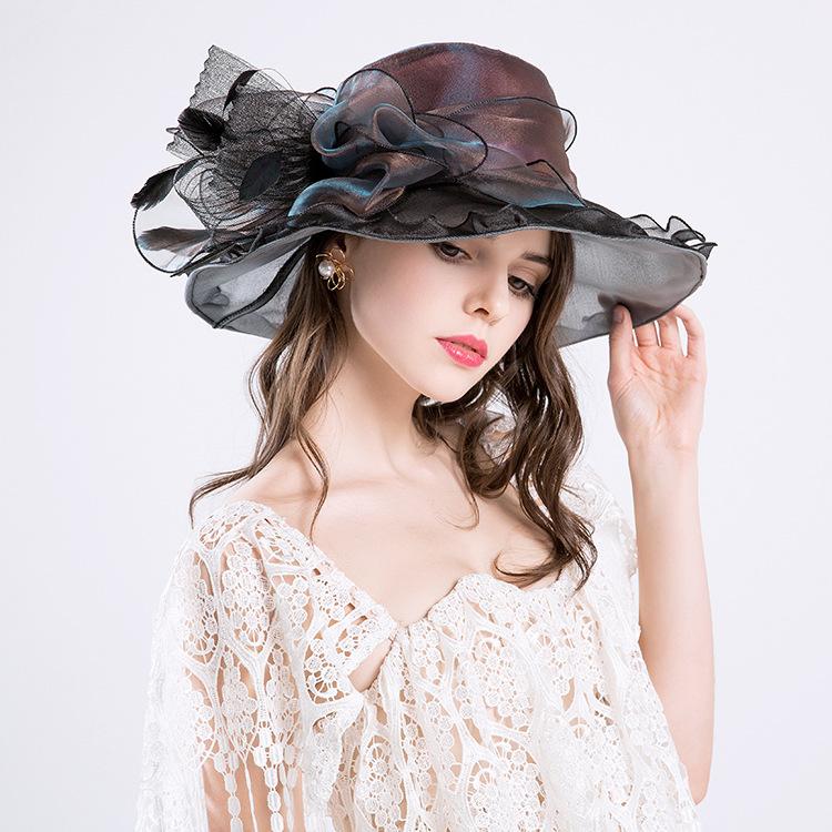 Hat spring new UV protection organza women's fashion hat fashion mesh yarn hat big brim hat