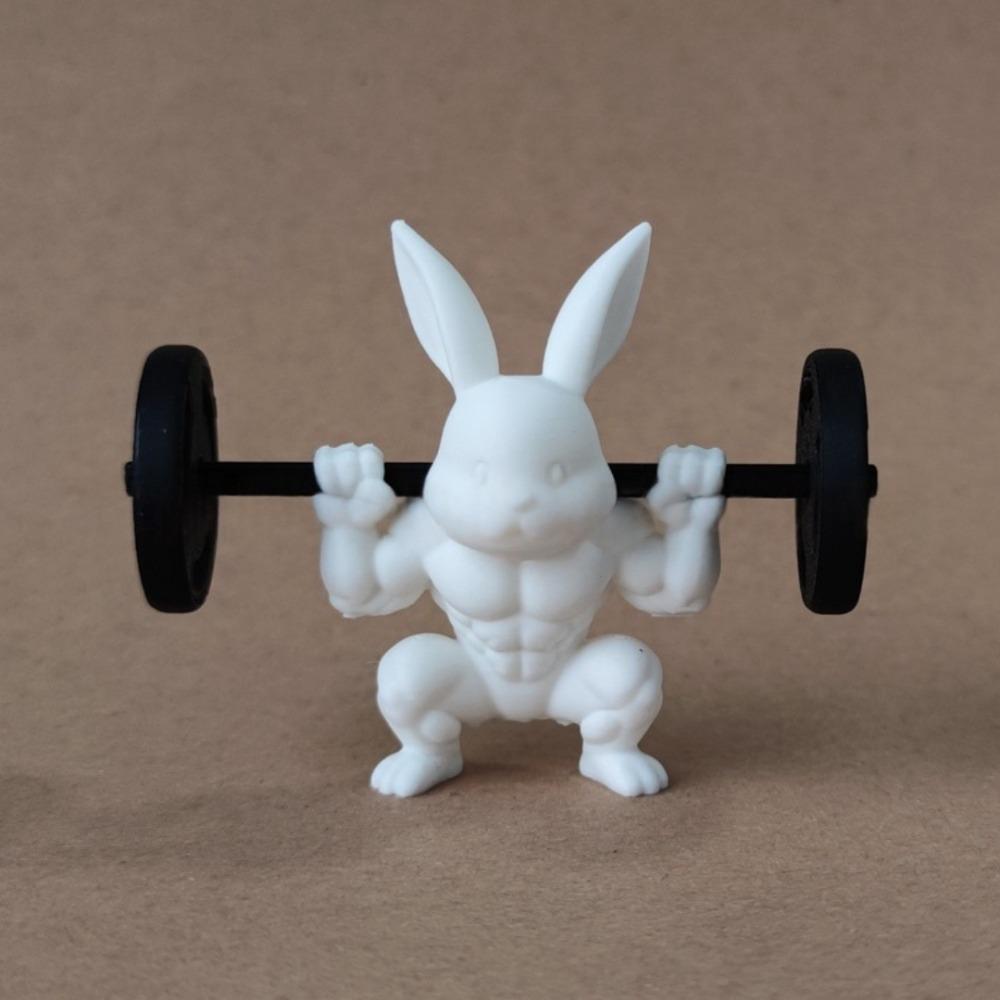 Cute Easter Fitness Rabbit Funny Plastic Muscular Rabbit Statue  Collectors Realistic Small Rabbit Ornament Home Desk Decor