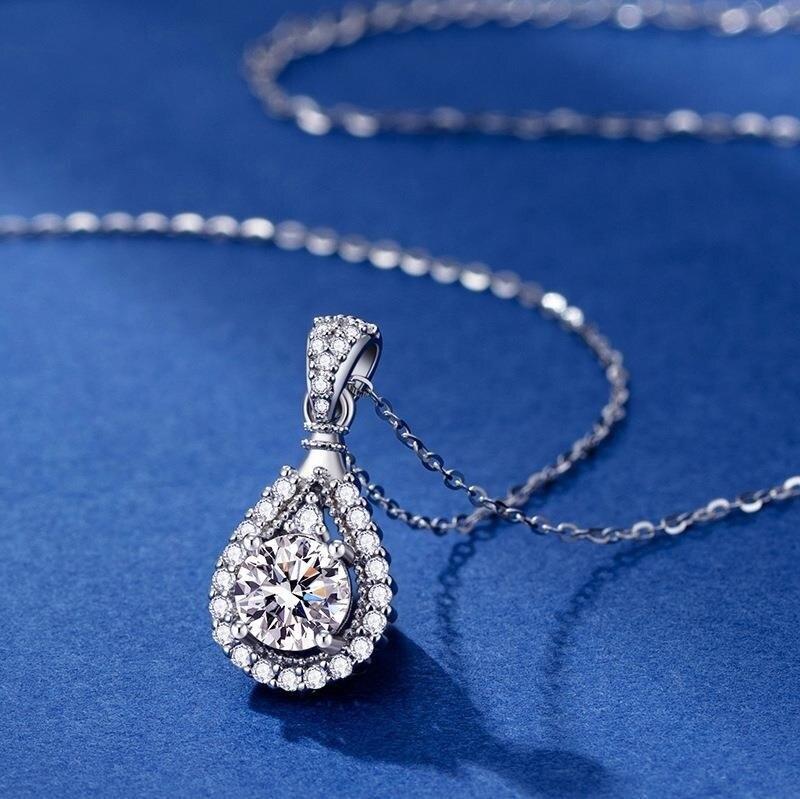 Bague Ringen Ожерелье из стерлингового серебра 925 пробы с настоящим муассанитом для женщин Vvs, кулон с бриллиантом круглой огранки для женщин, ювелирные изделия, подарки