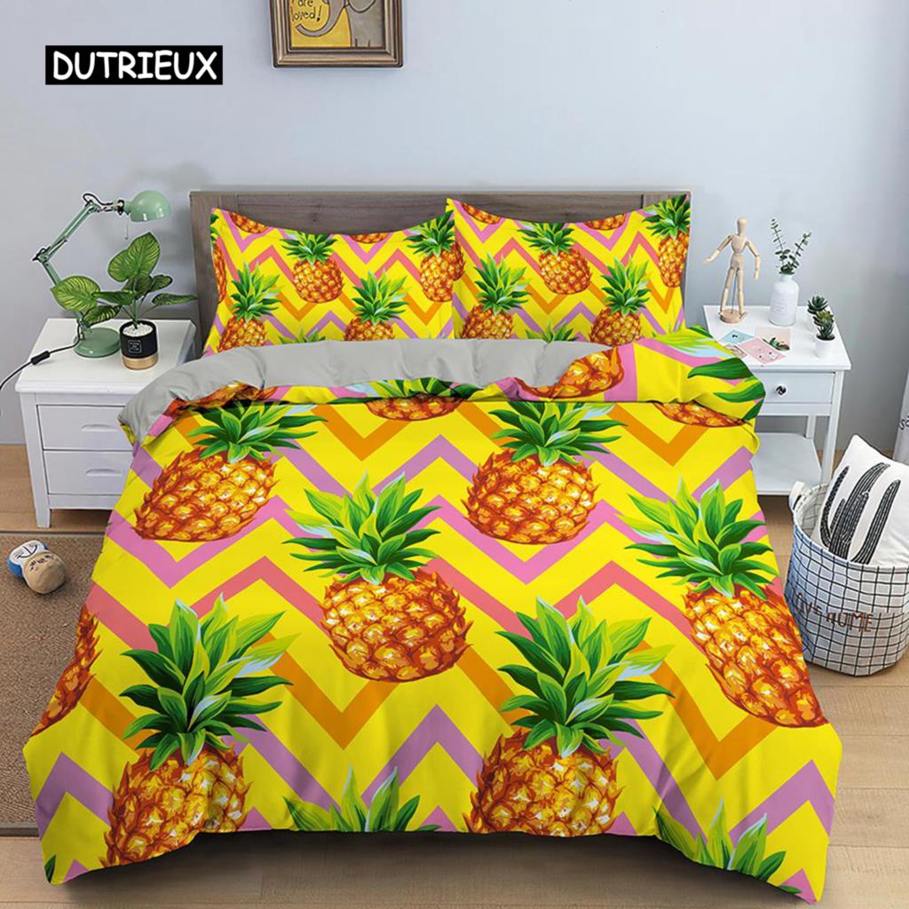 Ананасовый пододеяльник, комплект постельного белья размера Queen, детский комплект постельного белья с разноцветным рисунком ананаса для девочек и подростков, комплект постельного белья с фруктами из полиэстера