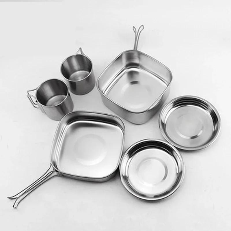 Foldable Stainless Steel Pot Cookware Set for Hiking, Camping, Picnic and Camp Cooking Cutlery