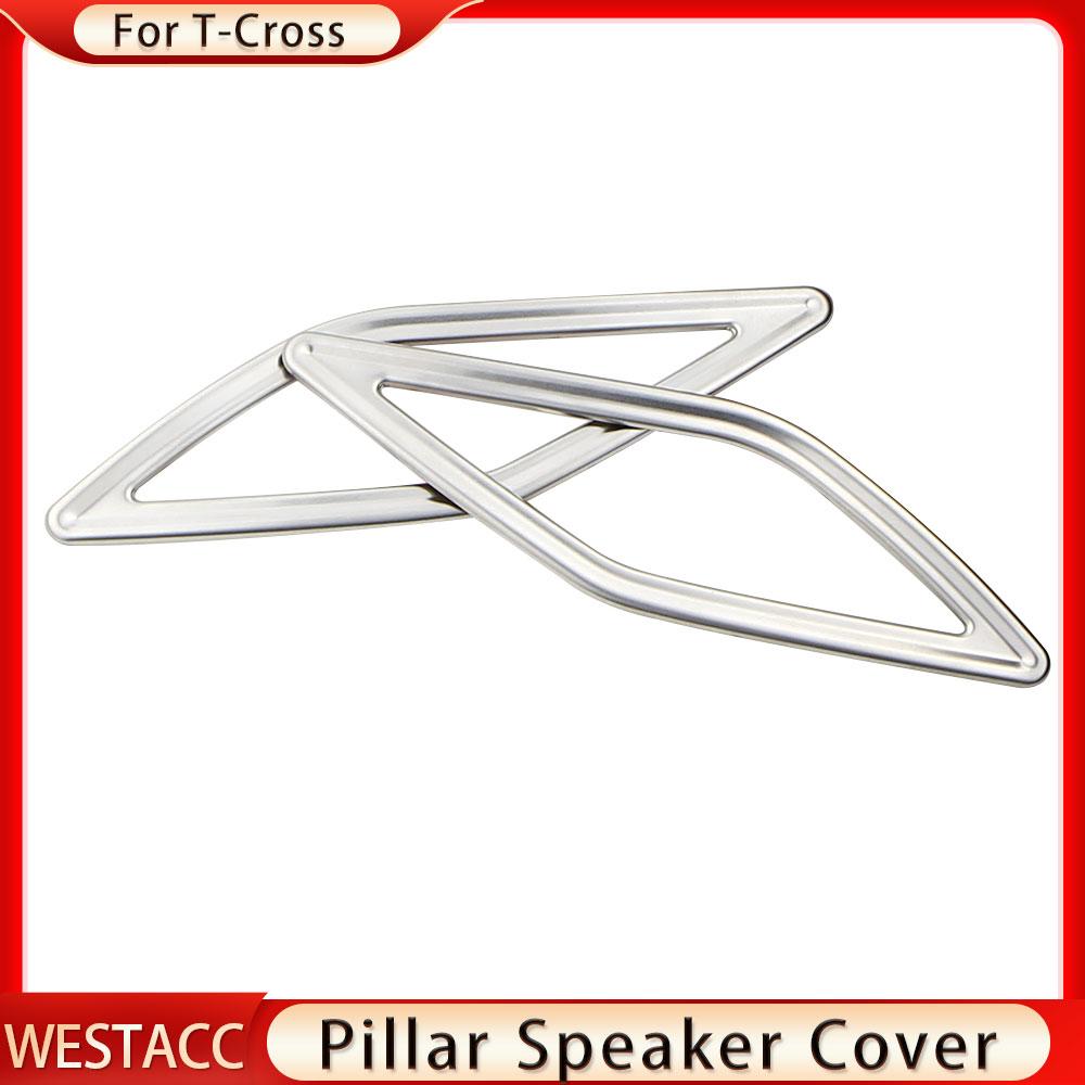 2 шт. из нержавеющей стали, автомобильная передняя стойка, крышка динамика, кольцо, наклейка для VW Volkswagen Tcross T-cross 2018-2023