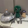 Cute Space Plush Toy Smiling Green Alien Silver UFO Soft Stuffed Extraterrestrial Dolls Adorable Gift for Sci-Fi Fans Home Decor