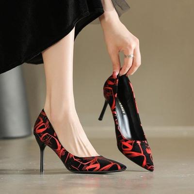 Новые модные женские туфли на высоком каблуке с шелковой вышивкой, туфли на шпильке с острым носком, соответствующие цвету туфли