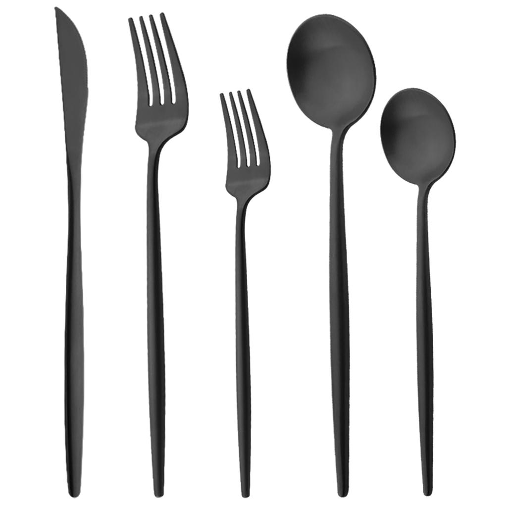 5 шт., матовая круглая ручка, серебро 18/10, набор столовых приборов из нержавеющей стали, нож, вилка, ложка, посуда, набор столовых приборов