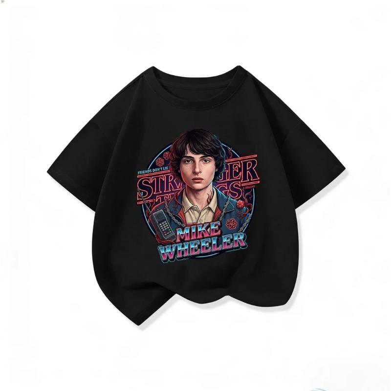 Модная детская футболка со стильным принтом 'Stranger Things', Крутой уличный стиль, Летняя повседневная одежда