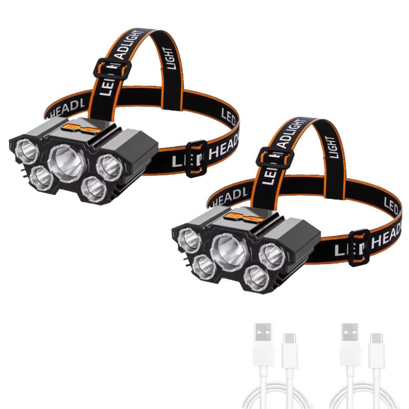 Светодиодный налобный фонарь с USB-подзарядкой, 5 светодиодов, 4 режима, встроенный перезаряжаемый литиевый аккумулятор, легкий налобный фонарь, эластичный головной ремень