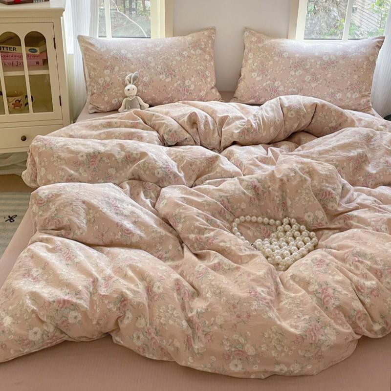 G5Z25 Jacquard Four-Piece Nude-Sleep Bedding Set with Cloud-Feel Double-Layer Gauze  for Girls, Includes Duvet Cover and Fitted Sheet