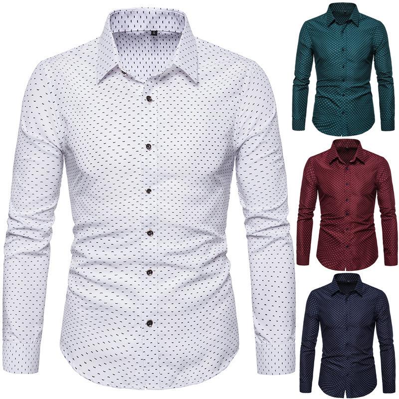 Мужские рубашки Рубашки Мужские с длинным рукавом Slim Fit Деловая повседневная мужская рубашка с цветочным принтом