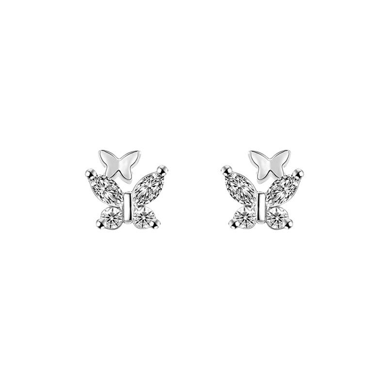 Sparkle Butterfly Earrings for Women, Luxury Tiny Double Butterfly Studs, Summer Trendy Fashion Jewelry