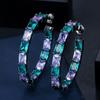 WWJ Princess Cut Mix Light Bule Purple Cubic Zirconia Circle Hoop Earrings for Girls
