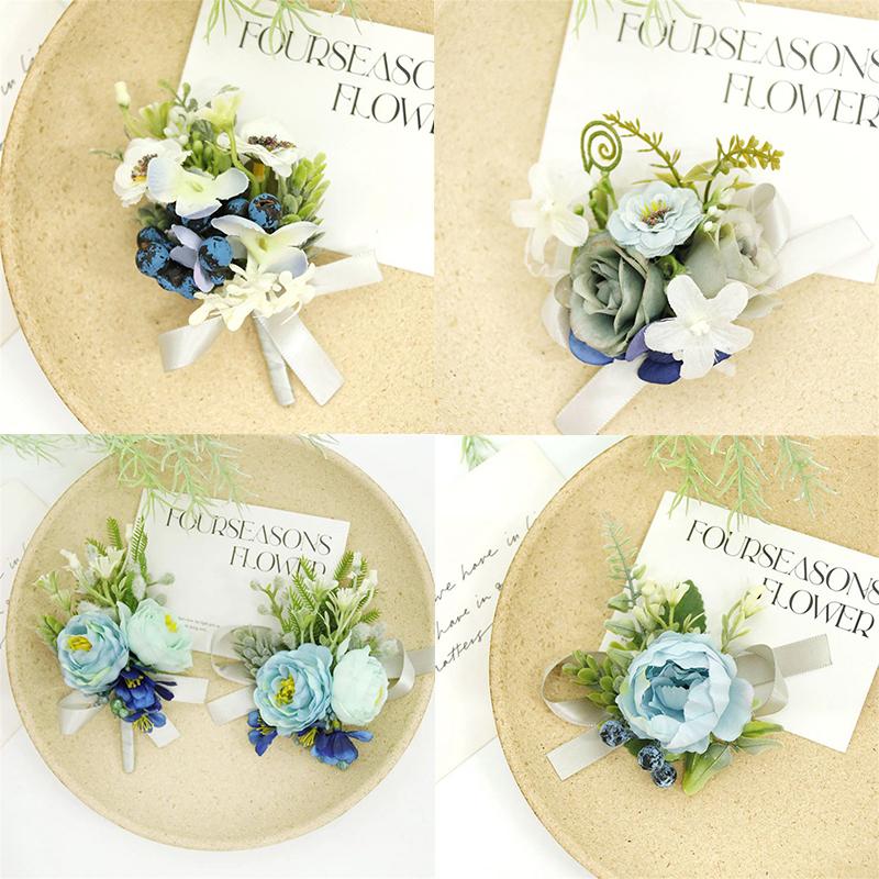 Гость, банкет, вечеринка, свадьба, стиль Мори, наручные цветы, свежий синий цвет, корсаж