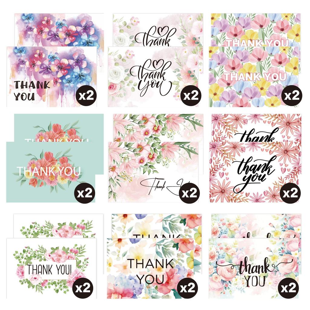 18sheets THANK YOU Greeting Card Set English Blank Envelope Message Blessing Thank You Card Set Holiday DIY Handwritten Blessing Card